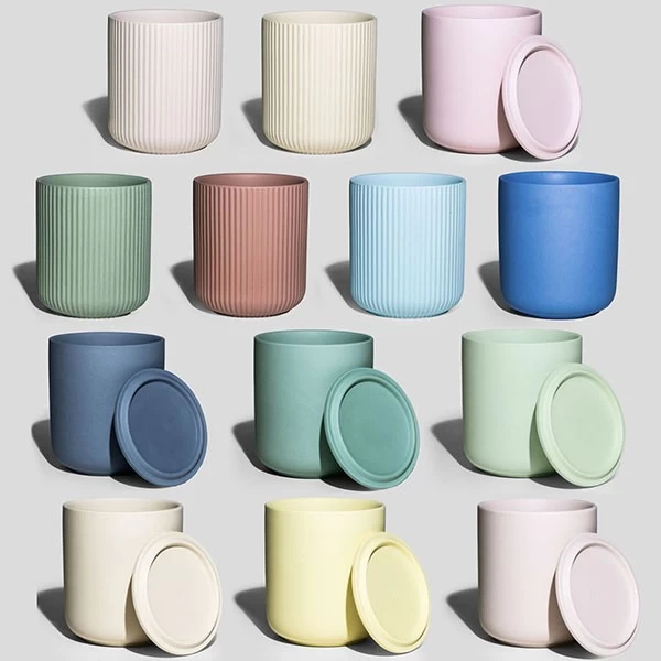 10oz Ochre Pleated Ceramic Jars Empty Candle Vessels